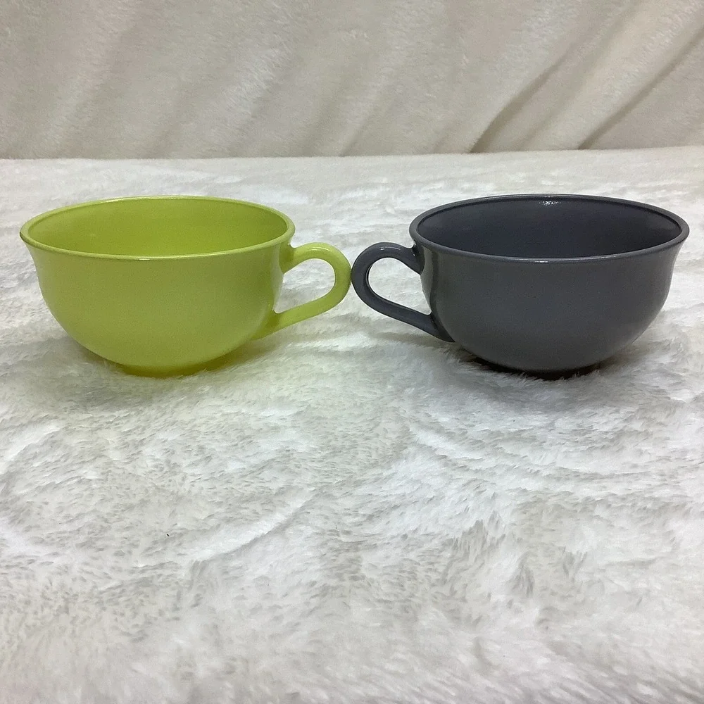 Hazel Atlas Ovide Platonite 6 Vintage Milk Glass Tea Cup Red Yellow Green Gray